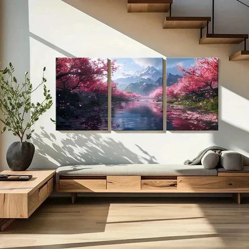 3pcs Anime Cherry Blossom Tree Landscape Wall Art Canvas Unframed - High Quality Print 100% Australian Made Wall Canvas - Bella Home Decor