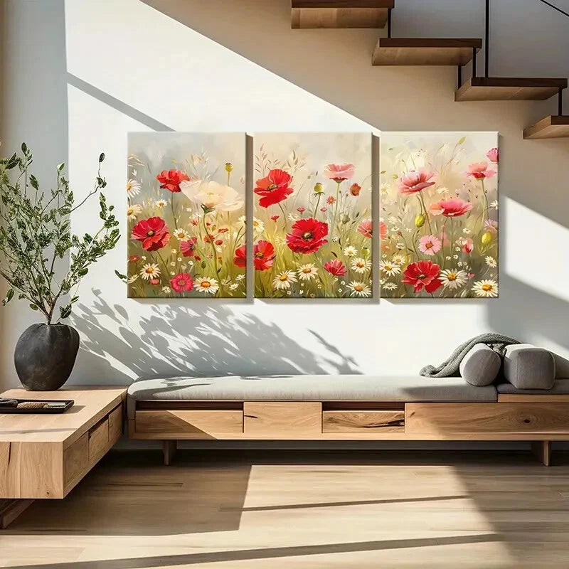3pcs Flowers Meadow Abstract Floral Art Metal Print Ready to Hang Art - Bella Home Decor