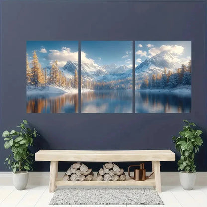 3pcs Minimalist Golden & Blue Flower Design Metal Print Ready to Hang Art