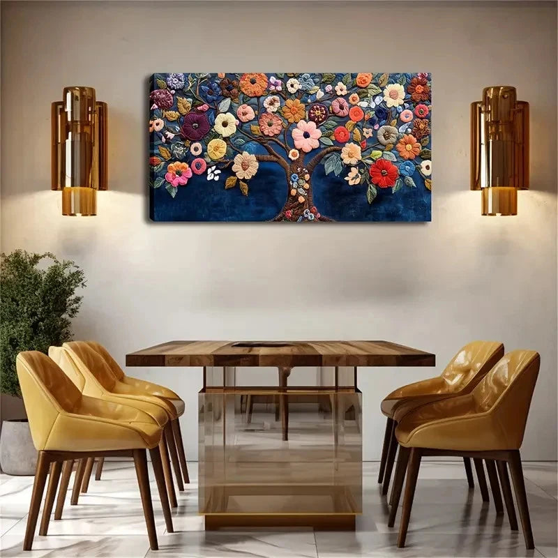 Abstract Blooming Trees Embroid Wall Art Canvas Office Home Room Framed 120x60cm