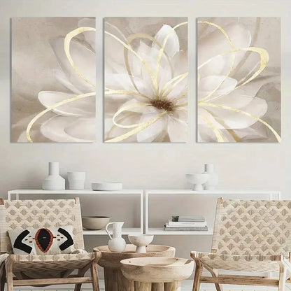 3pcs Painting Kureful White Floral Wall Art Metal Print Ready to Hang Art - Bella Home Decor