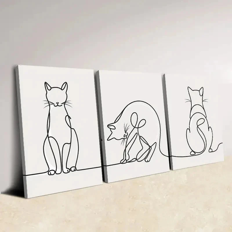 3pcs Whimsical Mouse & Cat Illustrations  Wall Art Canvas  Framed 60x90cm - High Quality Print 100% Australian Made Wall Canvas Ready to Hang