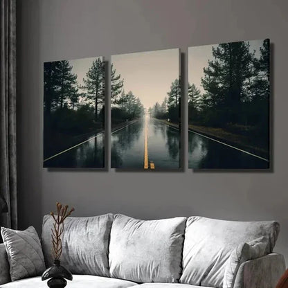 3pcs Vertical Slippery Rainy Highway  Wall Art Set Canvas Unframed - High Quality Print 100% Australian Made Wall Canvas