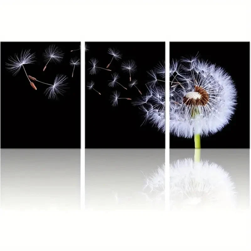 3pcs Black and White Nature Floral Design Metal Print Ready to Hang Art - Bella Home Decor