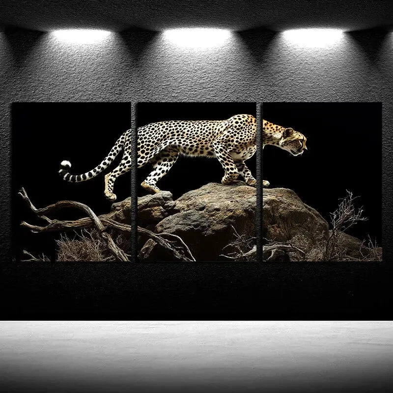 3pcs Lonely leopard on Rocks Metal Print Ready to Hang Art - Bella Home Decor