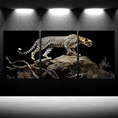 3pcs Lonely leopard on Rocks Metal Print Ready to Hang Art - Bella Home Decor