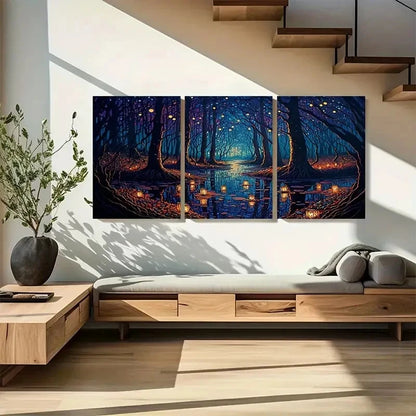3pcs Fantasy Forest Floating Lanterns Metal Print Ready to Hang Art