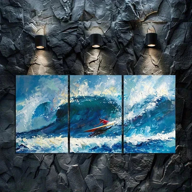 3pcs Waves Test a Surfer’s Willpower Metal Print Ready to Hang Art