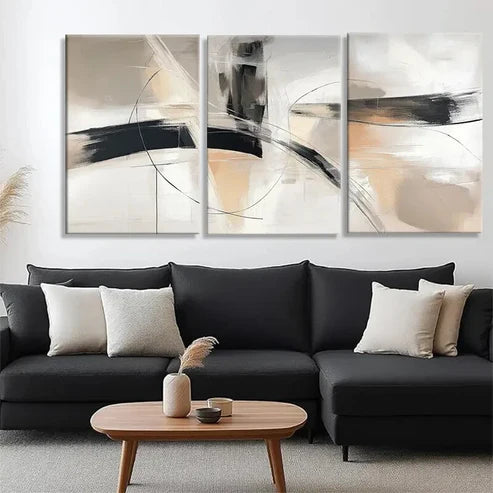 3pcs Black & Beige Brushstroke Design Perfect Wall Art Canvas Unframed - High Quality Print 100% Australian Made Wall Canvas - Bella Home Decor