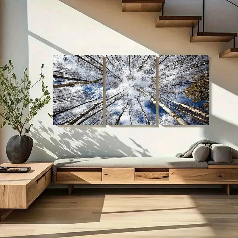 3pcs White Skies. Abstract Tree Metal Print Ready to Hang Art