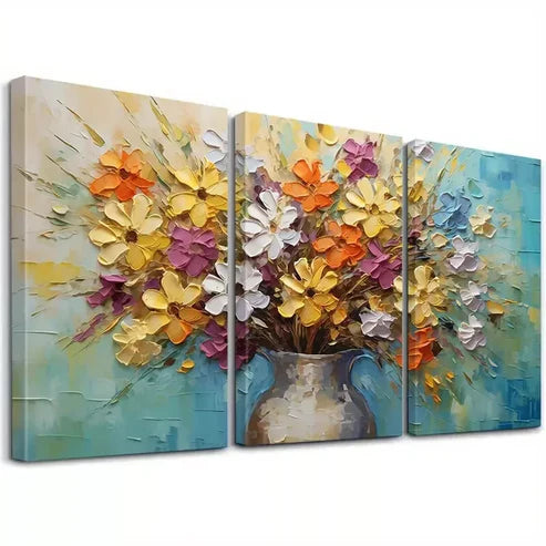 3pcs Vibrant Colorful Modern Decorative Bouquet   Art Set Canvas Unframed - High Quality Print 100% Australian Made Wall Canvas