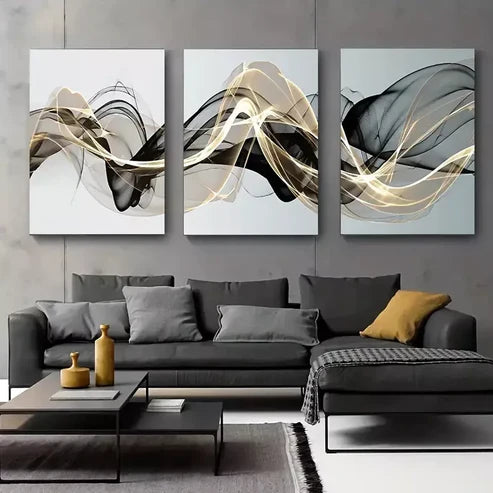 3pcs Abstract Ribbon Painting Canvas Framed 60x90cm - High Quality Print 100% Australian Made Wall Canvas Ready to Hang