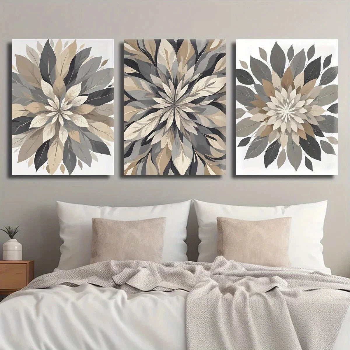 3pcs Beige Flower Botanical Petal Designs Metal Print Ready to Hang Art - Bella Home Decor