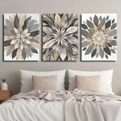 3pcs Beige Flower Botanical Petal Designs Metal Print Ready to Hang Art - Bella Home Decor