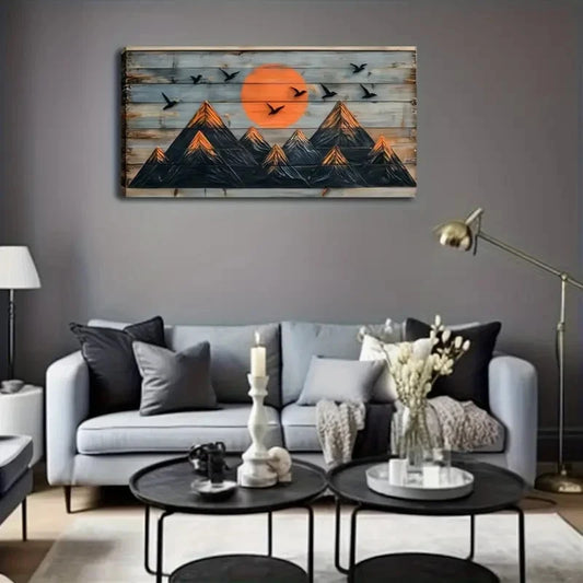 Abstract Orange Sunrise Black Wall Art Canvas Office Home Room Framed 120x60cm