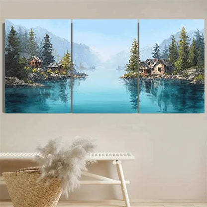 3pcs Rustic Lake House Wall Art Set Canvas Framed 50x70cm - High Quality Print 100% Australian Made Wall Canvas Ready to Hang