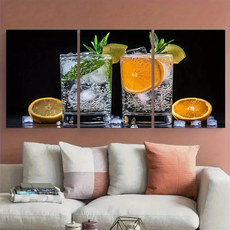 3pcs Gin and Tonic Classic Cocktail Photography Metal Print Ready to Hang Art - Bella Home Decor