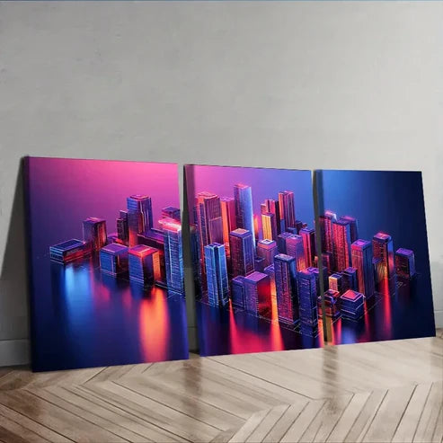 3pcs Modern Vibrant Urban Decor Cityscape Wall Art Set Canvas Unframed - High Quality Print 100% Australian Made Wall Canvas