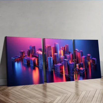 3pcs Modern Vibrant Urban Decor Cityscape Wall Art Set Canvas Unframed - High Quality Print 100% Australian Made Wall Canvas