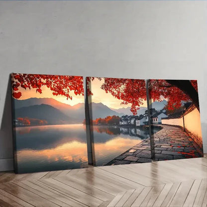 3pcs Jiangnan, Ancient Town With Trees Wall Art Canvas Unframed - High Quality Print 100% Australian Made Wall Canvas