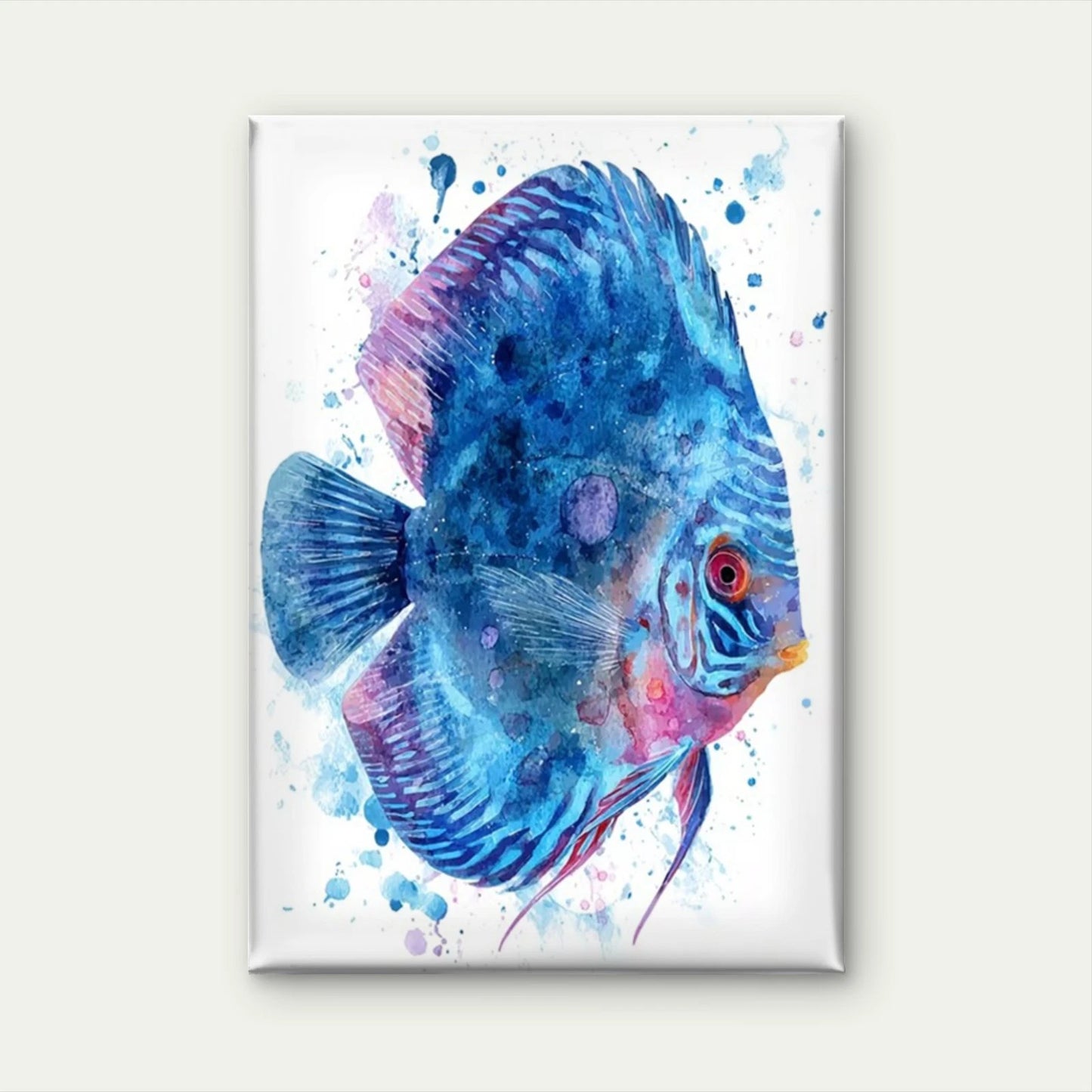Manga-Style Abstract Blue Watercolor Fish Metal Print Ready to Hang