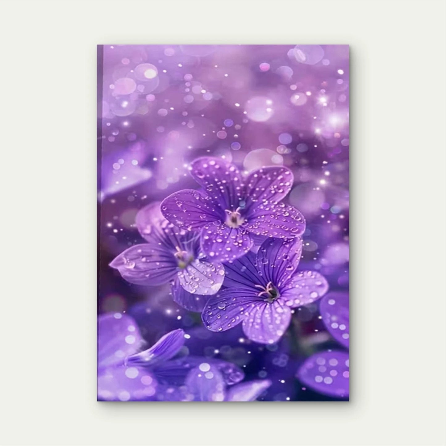 Purple Flowers with Water Droplets 60x90cm Metal Print Ready to Hang