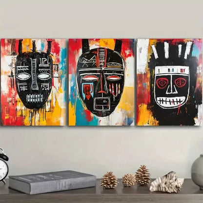 3pcs Featuring a Striking African Mask  Wall Art Set Canvas Unframed - High Quality Print 100% Australian Made Wall Canvas - Bella Home Decor