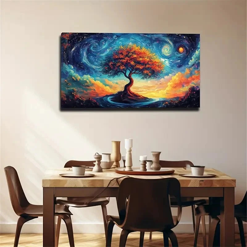 Dreamy Galaxy Tree With Orange Wall Art Canvas Office Home Room Framed 120x60cm