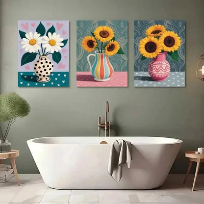 3pcs Sunflowers, Daisies, Polka Dot Wall Art Set Canvas Framed 50x70cm - High Quality Print 100% Australian Made Wall Canvas Ready to Hang
