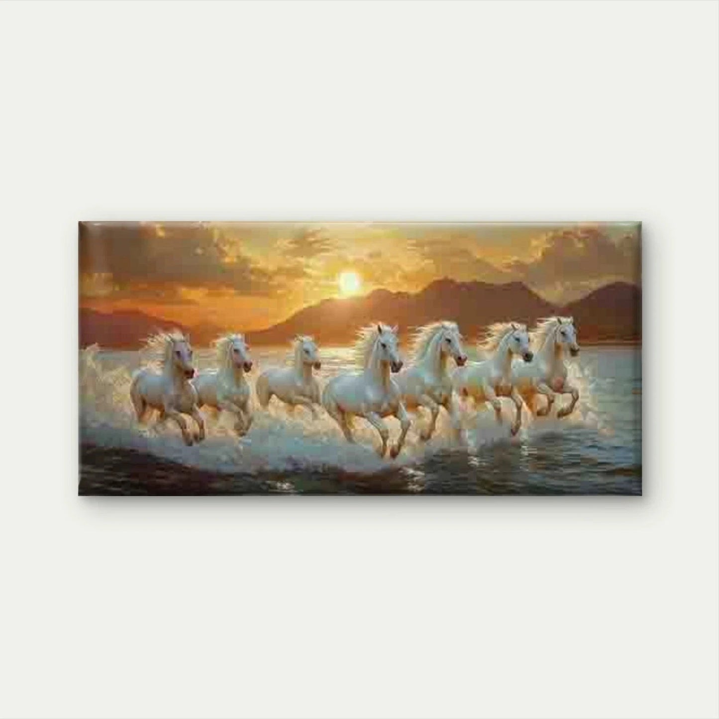 Galloping Horses Sunset Scene Wall Art Canvas Office Home Room Framed 120x60cm