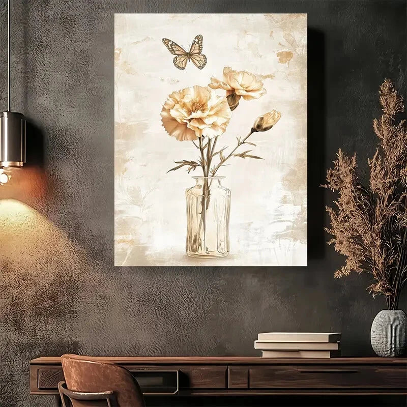Beautiful Vintage Floral Glass Vase Painting 40x60cm Metal Print Ready to Hang - Bella Home Decor