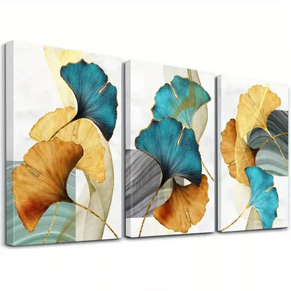 3pcs Abstract Ginkgo Leaf Wall Art Canvas Unframed - High Quality Print 100% Australian Made Wall Canvas - Bella Home Decor