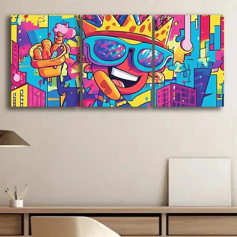 3pcs Featuring a Lively Cartoon Design Wall Art Set Canvas Framed 50x70cm - High Quality Print 100% Australian Made Wall Canvas Ready to Hang