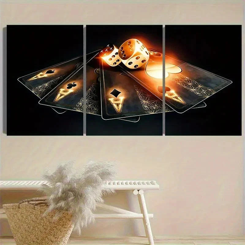 3pcs Mystical Poker Dice on Playing Cards Wall Art Set Canvas Framed 60x90cm - High Quality Print 100% Australian Made Wall Canvas Ready to Hang