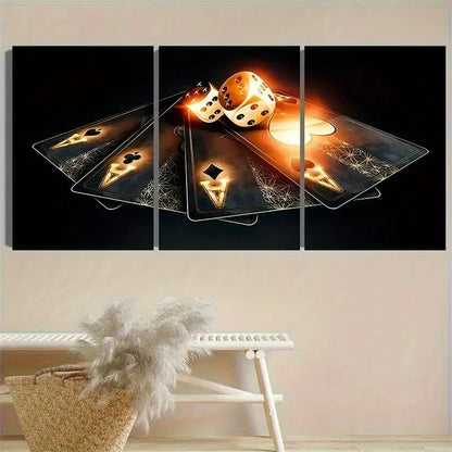 3pcs Mystical Poker Dice on Playing Cards Wall Art Set Canvas Framed 60x90cm - High Quality Print 100% Australian Made Wall Canvas Ready to Hang