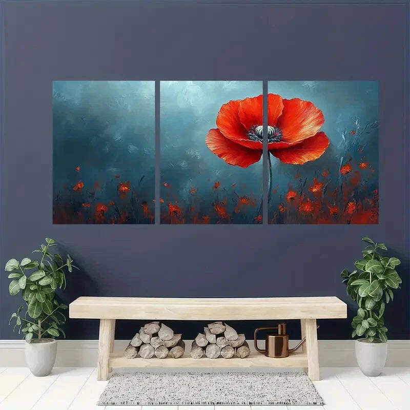 3pcsVibrant Red Poppy Colorful Floral Metal Print Ready to Hang Art - Bella Home Decor