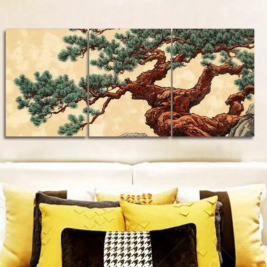 3pcs A Large Gnarled Pine Tree Painting I Wall Art Set Canvas Framed 50x70cm - High Quality Print 100% Australian Made Wall Canvas Ready to Hang