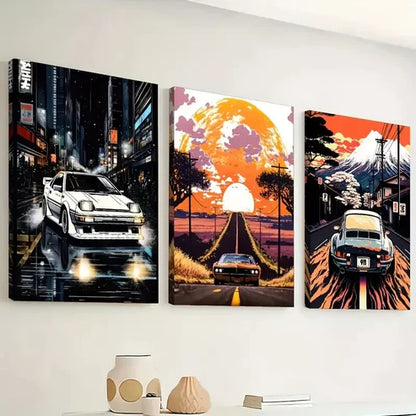 3pcs Cartoon Cars, Mountain Scenery, and City Wall Art Canvas Unframed - High Quality Print 100% Australian Made Wall Canvas - Bella Home Decor