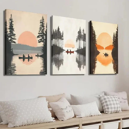 3pcs Sunset Lake Forest Wall Art Set Canvas Unframed - High Quality Print 100% Australian Made Wall Canvas