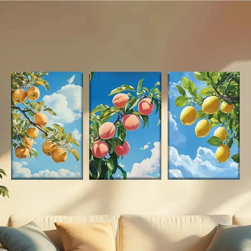 3pcs Delicious apples, peaches and lemons Wall Art Set Canvas Framed 50x70cm - High Quality Print 100% Australian Made Wall Canvas Ready to Hang - Bella Home Decor