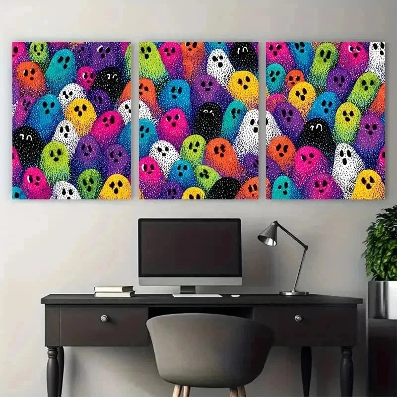 3pcs Ghosts & Disco Ball Design Perfect Perfect Wall Art Set Canvas Framed 40x60cm - High Quality Print 100% Australian Made Wall Canvas Ready to Hang - Bella Home Decor