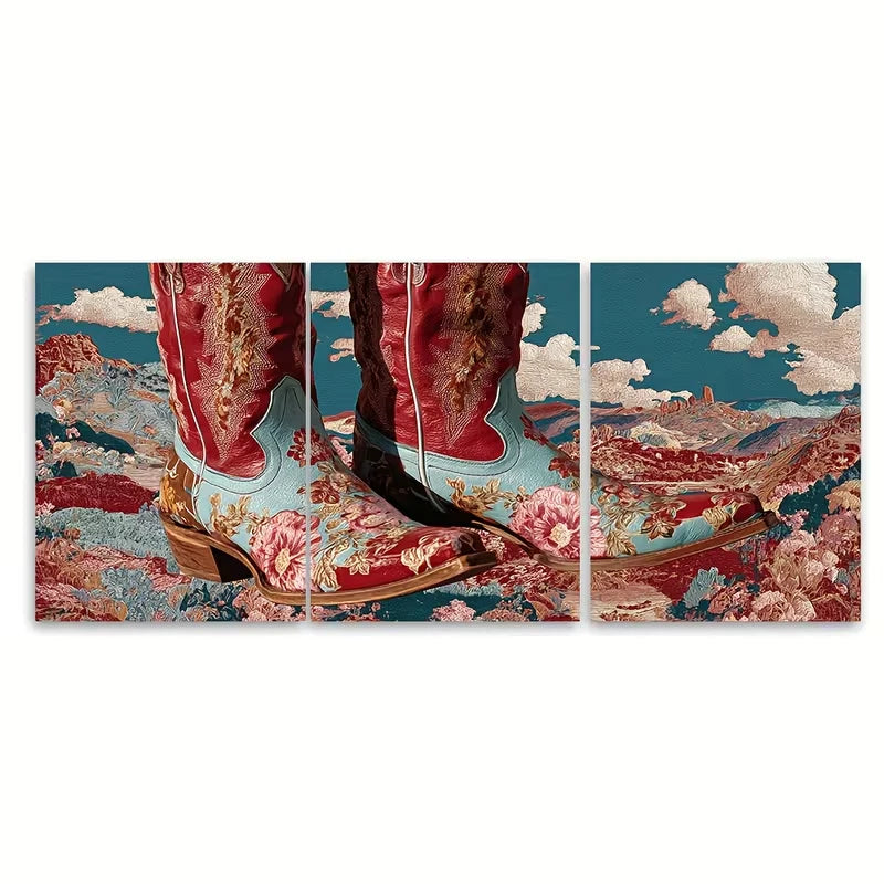 3pcs Retro Western Cowgirl Metal Print Ready to Hang Art