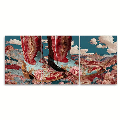 3pcs Retro Western Cowgirl Metal Print Ready to Hang Art