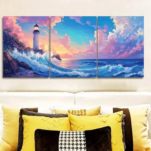 3pcs Lighthouse the Sea Sunset Scene Luxurious Wall Art Set Canvas Unframed - High Quality Print 100% Australian Made Wall Canvas