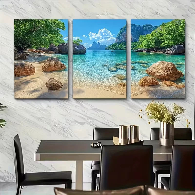 3pcs Serene Seascape Krabi Island Rocks Metal Print Ready to Hang Art