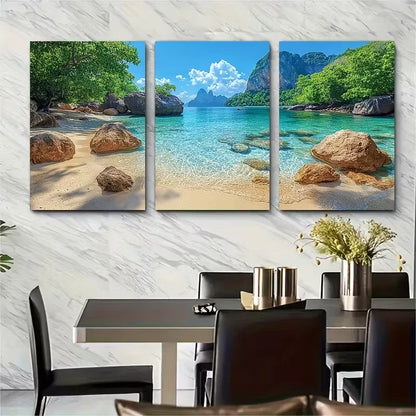 3pcs Serene Seascape Krabi Island Rocks Metal Print Ready to Hang Art