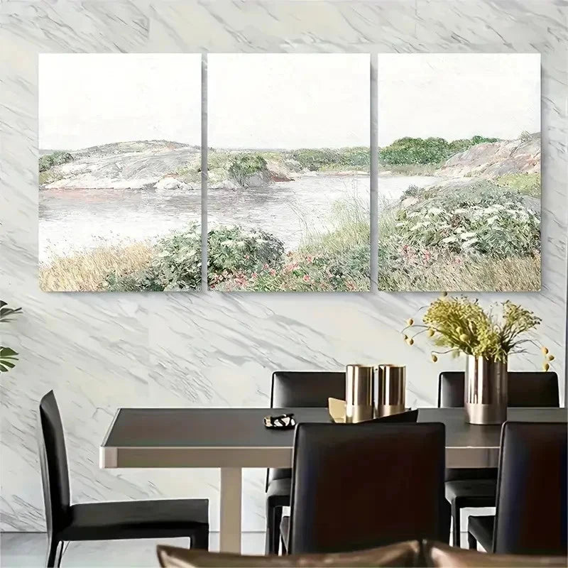3pcs Coastal Landscape with Lush Greenery Metal Print Ready to Hang Art - Bella Home Decor