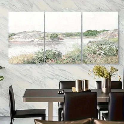 3pcs Coastal Landscape with Lush Greenery Metal Print Ready to Hang Art - Bella Home Decor