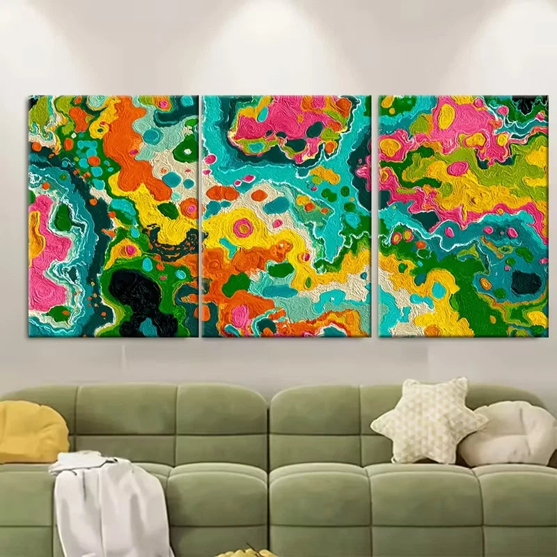 3pcs Abstract Colorful Maximalist Metal Print Ready to Hang Art - Bella Home Decor