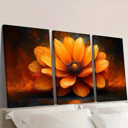 3pcs Orange Flower Painting MB Wall Art Set Canvas Framed 40x60cm - High Quality Print 100% Australian Made Wall Canvas Ready to Hang